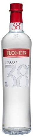 Roner Treber Grappa 38° (1x 0,7l) - Grappa Delicata dalla Distilleria Artigianale Alto Adige Südtirol più premiata d'Italia - 700 ml