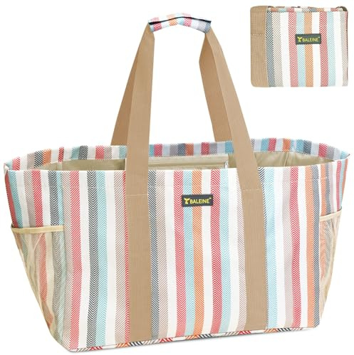 BALEINE Soft 9 Gallon Extra Large Utility Tote, Foldable Reusable Storage Bag (Color Stripe)