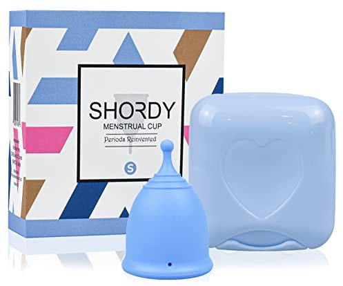 SHORDY Coppa mestruale, confezione singola (Small) con scatola, coppetta mestruale flessibile e posacenere per periodo, protezione fino a 12 ore, alternativa ecologica a tamponi, dischi, pastiglie