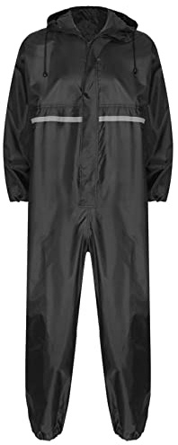 ranrann Homme Combinaison de Pluie Imperméable Réfléchissant Salopette de Travail à Capuche Combinaison Pêche Zippé Multi-Usage Vêtements de Pluie M-4XL Type A Noir 4XL