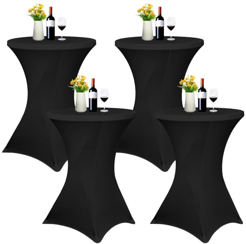 Pesonlook 4er-Set Stretch Stehtisch Husse für Bistrotisch Ø 80-85 cm Schwarz