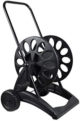Carrello Avvolgitubo da Giardino, in Resina Antiurto e Metallo, Per Tubo Irrigazione da 50 mt da 1/2 o 35 mt da 5/8, Nero - Orto Facile, MADE IN ITALY