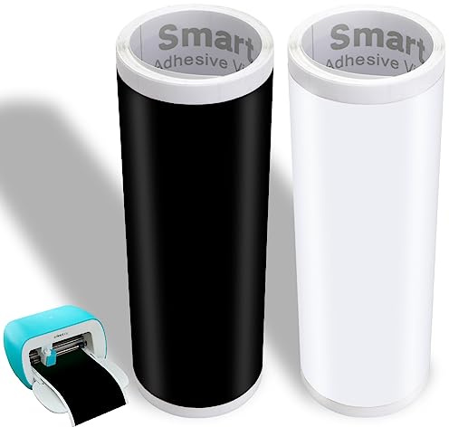 2 Rolls Smart Vinyl Permanent for Cricut Joy, 14 x 200 cm Plotter Film, Self-Adhesive Vinyl Roll, Heat Transfer Vinyl for DIY T-Shirt, Cups, Cars, Banner, Decoration (Black + White)