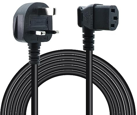 RIIEYOCA 90 Degree C13 Power Cable 13A Fused BS 1363 UK 3 Pin Plug to Right Angle IEC C13 Mains Power Cable,for PC Computer,TV,Printer,Monitor,Projector(1.5M/4.9FT)