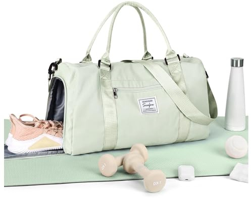 Bolsa de deporte para mujer con bolsillo para zapatos y ropa húmeda, bolsa de viaje, ligera e impermeable, bolsa de mano para hombre, para fin de semana, para la noche fuera o natación