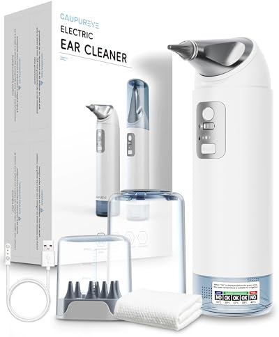 Caupureye Ohrenschmalz Entferner, 360°Ohrenreiniger Elektrischer mit 4 Druckmodi, Ohrreiniger für Erwachsene mit 8 Ersatzspitzen, 2 Arten von Strahldüsen, 2000mAh Ohrreiniger, IP65 Ohrenreinigungsset