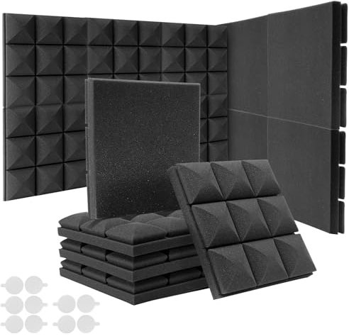 JAMELO 12 Stücke Akustikschaumstoff Pliz, 25 x 25 x 5 cm Hohe Dichte Polyurethanschaum für Schalldämmung Schallabsorber Schallschutz Akustische Behandlung und Wanddekoration