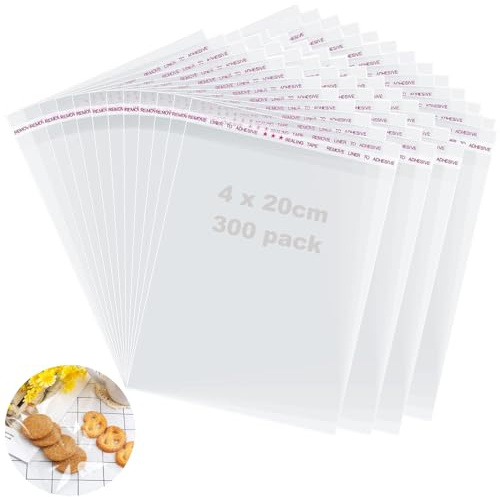Bolsas de celofán autoadhesivas, 300 unidades de 14 x 20 cm, bolsas de plástico autoadhesivas, bolsas de celofán transparentes, con cierre adhesivo, para caramelos, galletas, piruletas