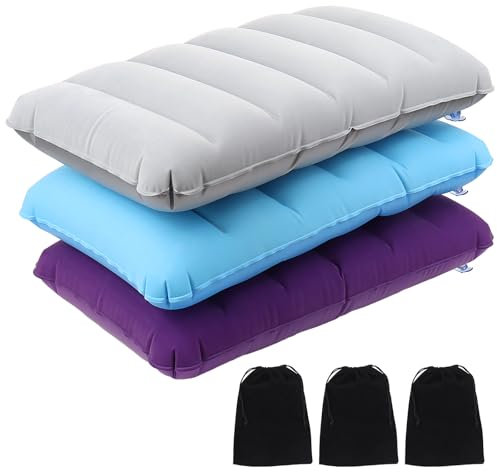 CYZBL 3Stks Aufblasbare Camping Kisse, Ultraleicht Aufblasbares Kissen für Strand, Aufblasbare Reisekissen Kissen, Komprimierbar Kompakt Ergonomisch Beflockung Kopfkissen mit 3 Taschen für Outdoor