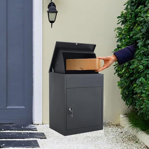 iropro Wall Mounted Parcel Drop Box, Black Lockable Delivery Boxes for Parcels, Medium Outdoor Post Boxes for Secure Multiple Internet Deliveries of Large Delivery Packets Weatherproof