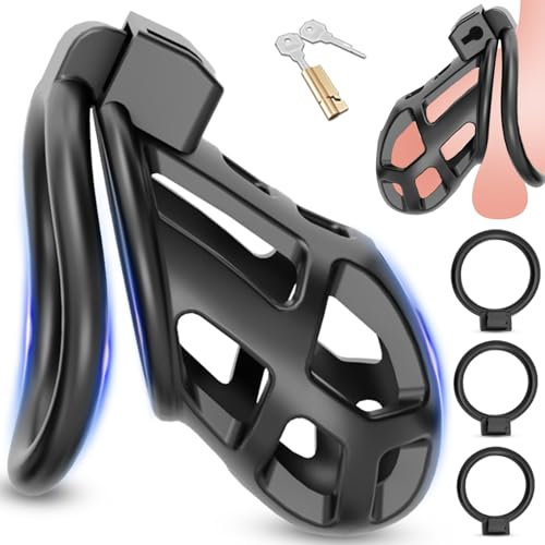 BDSMAGE Chastity cage pene con 3 Anelli per il Pene Rimovibili, gabbia castità per uomo, gabbia di castità cock cage per Prevenire L'erezione, SM bondage slave sex toys (M)