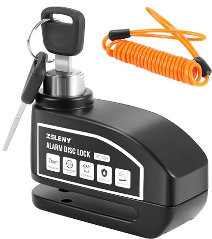 ZELENY Bremsscheibenschloss Alarm 110db Motorrad Schloss, Motorradschloss Alarmanlage mit 1.5m Rückrufkabel und Schlosstasche, Scheibenbremsen Schloss für Moto Fahrrad Moped