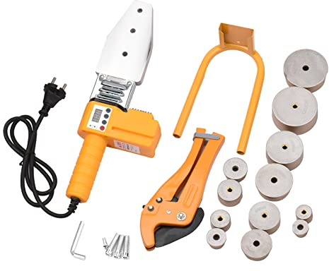 TIKATARER Soudeuse Plastique, Réglable avec Coupe-Tube Machine à Souder avec 6 Jeux de Têtes de Filière 20/25/32/40/50/63mm, Machine à Souder pour Tuyaux d'eau Thermofusible PPR (Prise UE)