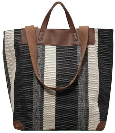 HFLZBRO Damen Arbeitstasche groß – Segeltuch Umhängetasche für Büro & Alltag, Schultertasche mit viel Stauraum (Schwarz/Weiß)