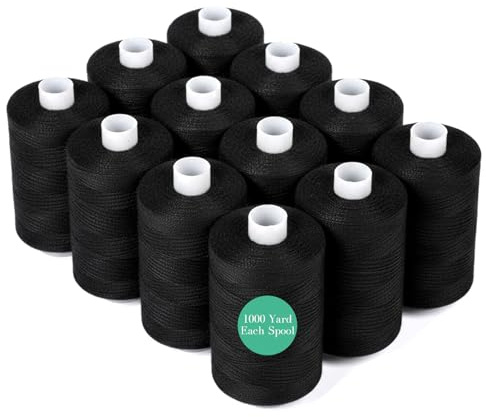 Stiverse 12 Pcs Black Sewing Thread, 1000 Yard Polyester Thread for Sewing Machine, All Purpose Sewing Thread, Black Thread for Sewing Machine/Hand Sewing/Hand Stitching & Quilting