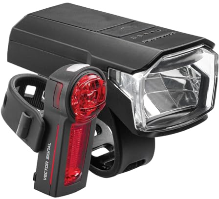 TRELOCK Fahrradlichtset LS 480 LIGHTHAMMER 80 LUX + LS740 Rücklicht mit Bremslichtfunktion – USB Ladefunktion – 100 m Sichtweite – LED Batterieindikator – StVZO zugelassen