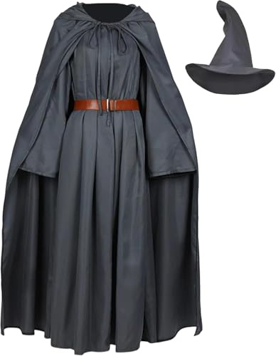 Lixinya Anime Cape Bata con Capucha Mago Túnica Larga Tops y Cinturón Conjunto Cosplay Disfraz Hombre L