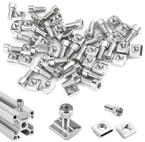 50 Piezas Tuerca en T M8 para Extrusión de Aluminio, Tuerca Deslizante Serie 30 M8 en Acero Inoxidable con Tornillo Hexagonal Interno, Compatible con Perfiles de Aluminio 8mm, Herramientas de Montaje