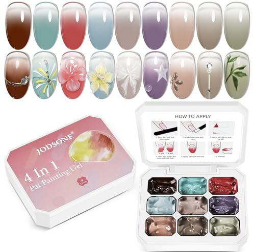 JODSONE Set di smalti gel con effetto sfumato in 9 colori e effetto blush per nail art e disegni floreali per saloni di bellezza