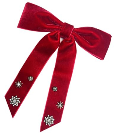 yanwuwa Elegante spilla da donna vintage in velluto con fiocco di neve pre-annodata cravatta con strass fiocco di neve per Natale