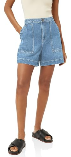 Cicy Bell Pantaloncini da donna in jeans, estivi, baggy, a vita alta, ampi jeans corti, basic hot pants con tasche, Azzurro, L