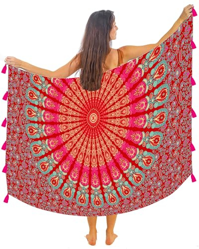 Handtryckt strandpareo för kvinnor – Indisk sarong med gyllene kant – Mjuk bomull - Baddräktsöverdrag - Omlott - Klänning - Gobeläng - Boho Chic Beach