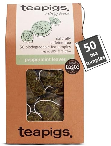 teapigs Whole Leaf Peppermint Tea Bags - Caffeine-Free Herbal Infusion for Digestion & Freshness - Biodegradable Tea Temples, Sustainably Sourced - 50 Teabags (1 Pack)