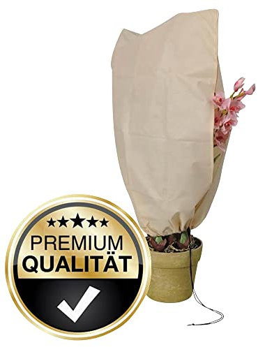NOOR Premium Winterschutz-Haube XL 180 x 120 cm mit Reißverschluss & Zugband - Frostschutzhaube für Pflanzen - Winterschutz für Pflanzen Überwinterung - Pflanzenvlies/Winterschutzvlies - Beige