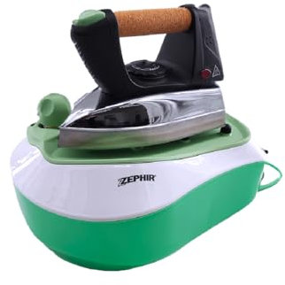 Zephir, Ferro da Stiro con Caldaia 2300W, Serbatoio 0,85L, Pressione 3.5 bar, Pulsante Getto Vapore Continuo, Termostato Regolabile per Diversi Tessuti, Manico in Sughero, Piastra in Alluminio.