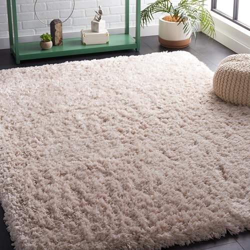 SAFAVIEH Flokati Shag Collection Area Rug - 5'3 x 7'6, Beige, Solid Design, Non-Shedding & Easy Care, 2.75-inch Thick Ideal for High Traffic Areas in Living Room, Bedroom (FLK950E)