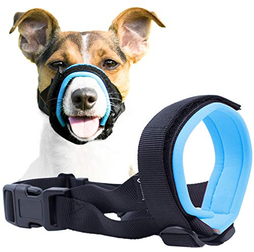 Gentle Muzzle Guard for Dogs - Prevents Biting and Unwanted Chewing Safely Secure Comfort Fit - Soft Neoprene Padding – No More Chafing –Included Training Guide Helps Build Bonds with Pet (Blue, M)