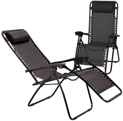 BARGAINS-GALORE 2 x Zero Gravity Chairs for Garden Reclining Recliner Relaxer Sun Lounger - Outdoor Beach Patio Chair Summer Bed | Sunbathing Relax | Foldable, Easy to Transport - Head Rest & Cushion