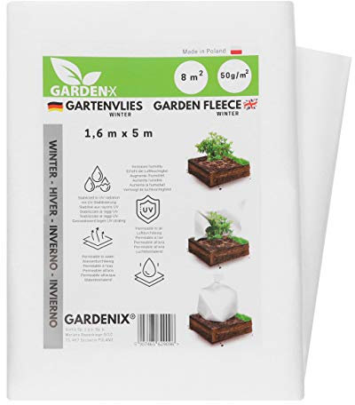 GARDENIX® 8 m² Invernale in Tessuto Non Tessuto, Telo antigelo per Piante, in Tessuto Non Tessuto di Alta qualità, Peso 50 g/m², Stabilizzazione UV (1,6m x 5m)