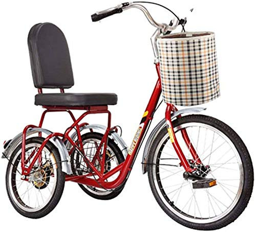 HKPLDE Triciclo per Adulti,Tricicli Elettrici Anziani, Biciclette per La Mobilità per Il Tempo Libero per Anziani, Pedale Adulto Otto Esterno-Piccole Biciclette Fitness-Rosso