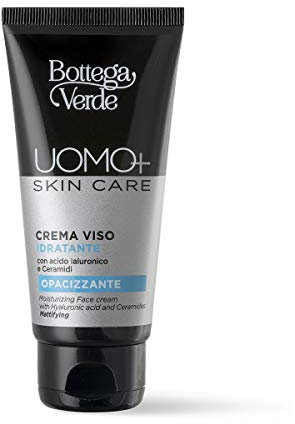 Bottega Verde - UOMO+ Skincare, Crema Viso, 50 ml, Idratante Opacizzante, con Acido Ialuronico e Ceramidi