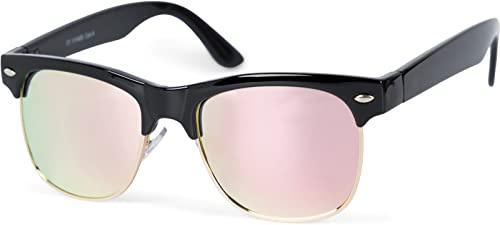styleBREAKER Lunettes de soleil pour enfants avec verres ovales, monture en plastique et métal, verres en polycarbonate, rétro 09020135, couleur:Monture Noire-Dorée/Verre Rose miroitant