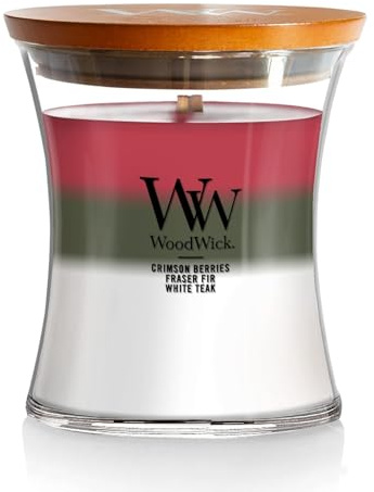 WoodWick Winter Garland Trilogy Holiday Candle Gifts for Women and Men, 9.7 oz Medium Hourglass Trilogy Candle with Crackling Wick