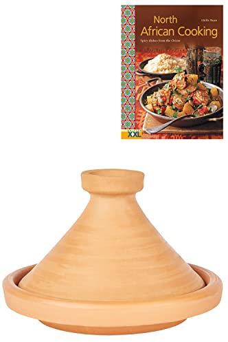 Pentola per tajine marocchina per cucinare + ricettario | Casseruola non smaltata Aladin Ø 26 cm per 1-3 persone | con ricette libro cucina nord africana | pentola di terracotta fatta a mano dal