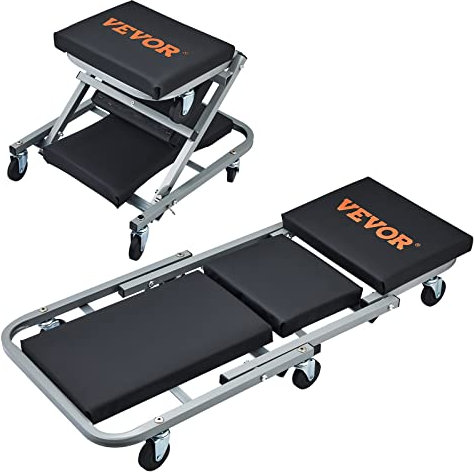 VEVOR 2 i 1 bil, verkstad, rullbräda, verkstadssoffa, monteringsstol, verkstadspall, 915 x 415 x 128 mm, monteringsbräda, säte, stål + vinyl, 360° styrhjul, viksits upp till 136 kg, lastbar rullstol