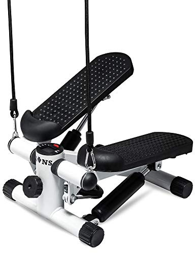 Lions Mini Stepper Exercise Machine - Fitness Cardio Exercise Stepper With LCD Display, Step Machine with Removable Resistance Bands for Home Gym, Anti-Slip Foot Pedal, Leg Toner Workout (White)