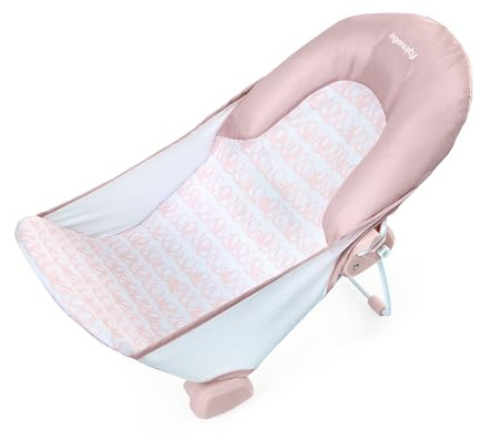 Ingenuity, FoldAway 2-Position, siège de bain pour bébé à 2 positions réglables pour lavabo ou baignoire, de 0 à 6 mois, jusqu'à 9 kg, rose