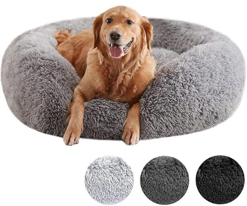 DreamyPets Hundebett Donut - Das Original - waschbar [M, 80cm, Hellgrau] Hundekissen, Hundekorb, Flauschiges Hundebett für große, mittelgroße & kleine Hunde (Hellgrau, M)