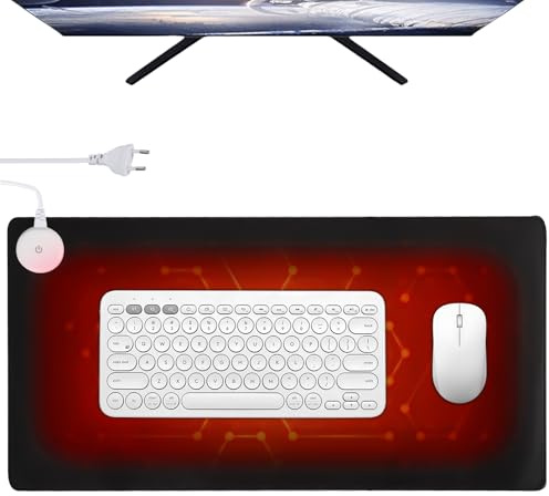 GOMETY Uppvärmt skrivbordsunderlägg, 3 lägen 80 x 33 cm bordsunderlägg uppvärmd med timer, vattentät läderuppvärmd musmatta, justerbar temperatur, musmatta för PC/laptop/hem/kontor (svart)