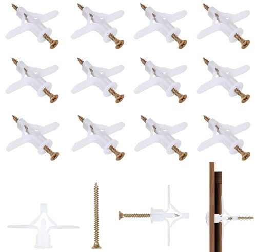 100 Pcs Plasterboard Wall Plugs and Screws HXC Plasterboard Fixings Heavy Duty Anti-Rotational Expansion Tube Hollow Wall Anchor for Hollow Drywall Cavity TV Wall Brackets(White)