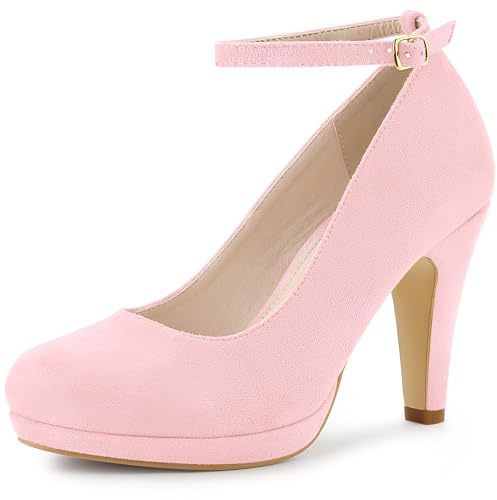 Allegra K Women's Round Toe Stiletto Heel Ankle Strap Court Shoe Bling Pink 5.5 UK/Label Size 8 US