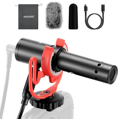 Neewer KM17 Microfono USB C, Mic Video Plug e Play con Cancellazione Rumore e Supporto Antiurto, Mini Microfono Compatibile con iPhone Telefono Android PC DJI Osmo Pocket 3 Insta360 Action Camera