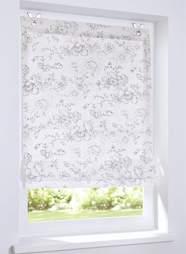 KUTTI Estor con ojales Joy con diseño floral, opaco, con ganchos sin taladrar, 45 x 130 cm