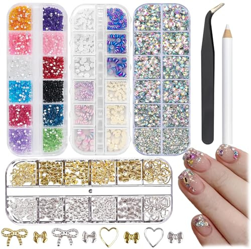 Kit Strass Nail Art,Kit Strass Ongles Avec 4 Pièces,Breloques Pour Ongles En Forme D'éToile DoréE Et ArgentéE,Avec Pince Et Stylo Pour Ponctuation De Strass, Vernis à Ongles, Nail Art Pour Ongles