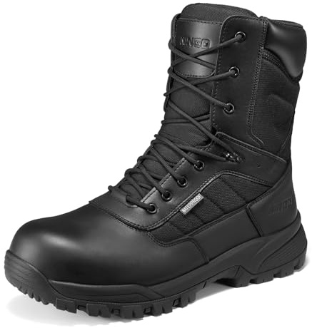 NINGO Composite Toe Boots for Men, Waterproof Work Boots with Side Zipper, Non Slip and Puncture Proof Protection, Lightweight Design, 8'' Leather Safety Shoes for Construction, Industrial, Outdoor