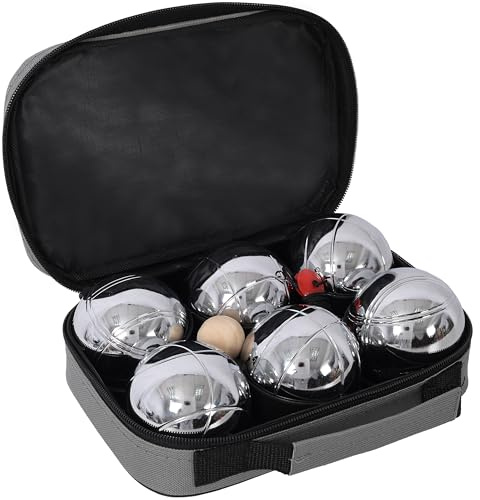 USIIN Boules Set with Metal Balls & Wooden Jack - Premium Outdoor Lawn Game for Adults, Beach, Backyard Parties, Includes Storage Bag (Gray)